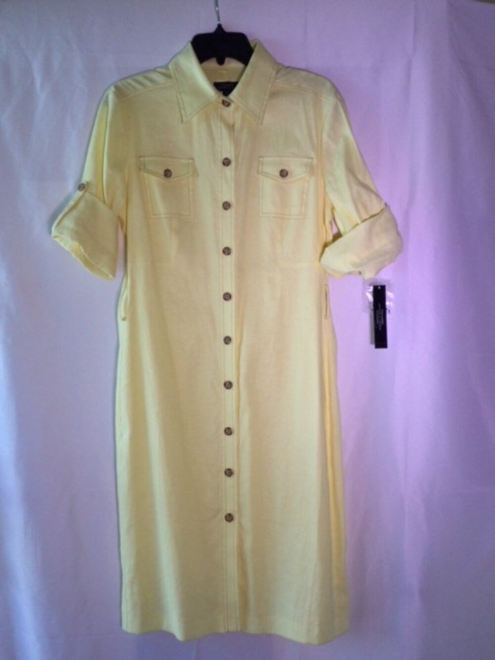 Tahari Arthur S. Levine NWT Linen Blend Shirt Dress Butter Yellow Size 10